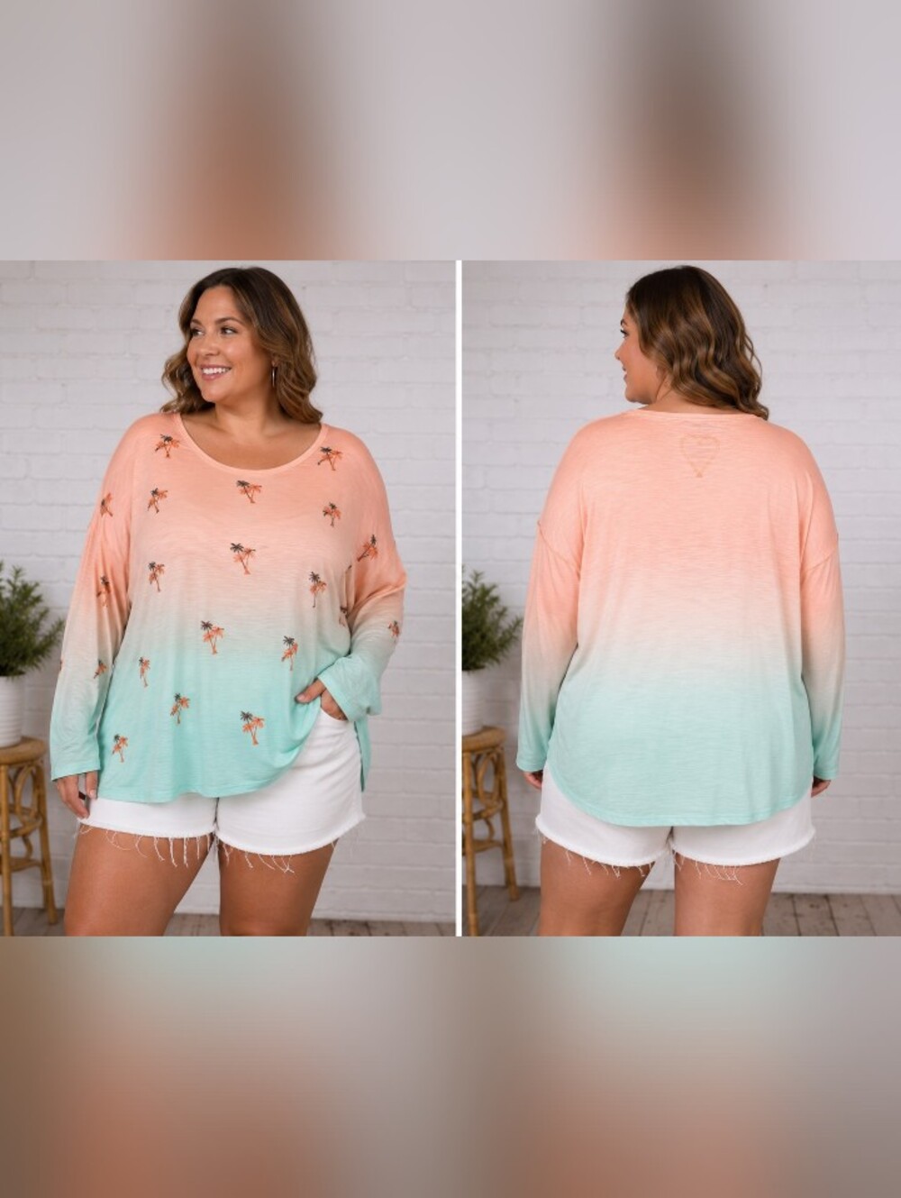 leoma lovegrove sea turtle ombre long sleeve top womens xxl florida coastal art